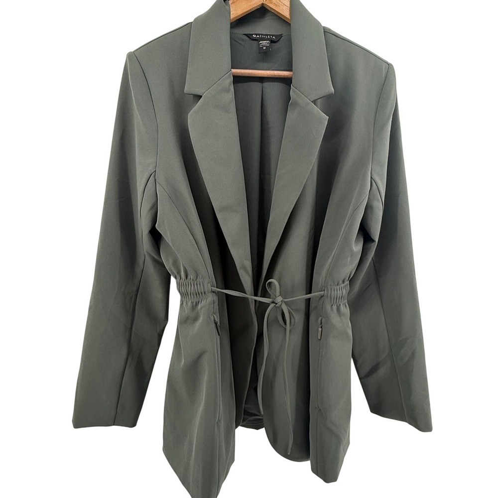 Athleta Women 12 Green Cinched Waist Drawstring Blazer Jacket Performance